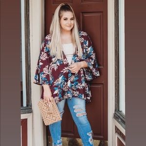 She + Sky Plum Floral Kimono